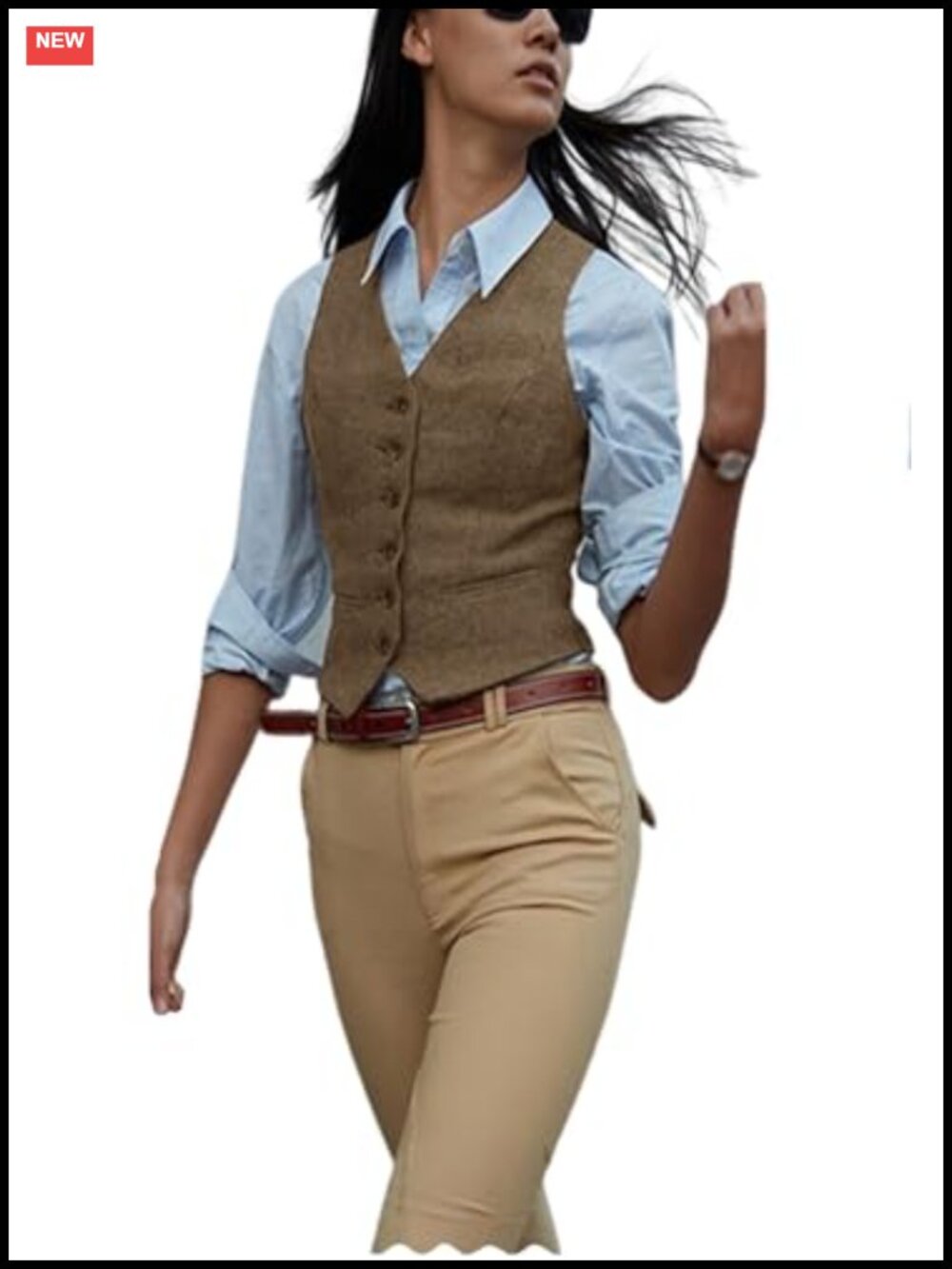 Herringbone Tweed Vest Casual Slim Fit V-Neck Waistcoat